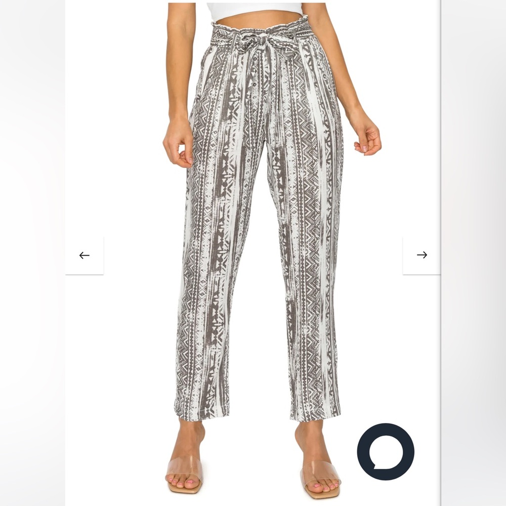 NWT Small Cali 1850 Hight Waist Linen Aztec Pants with Tie Belt